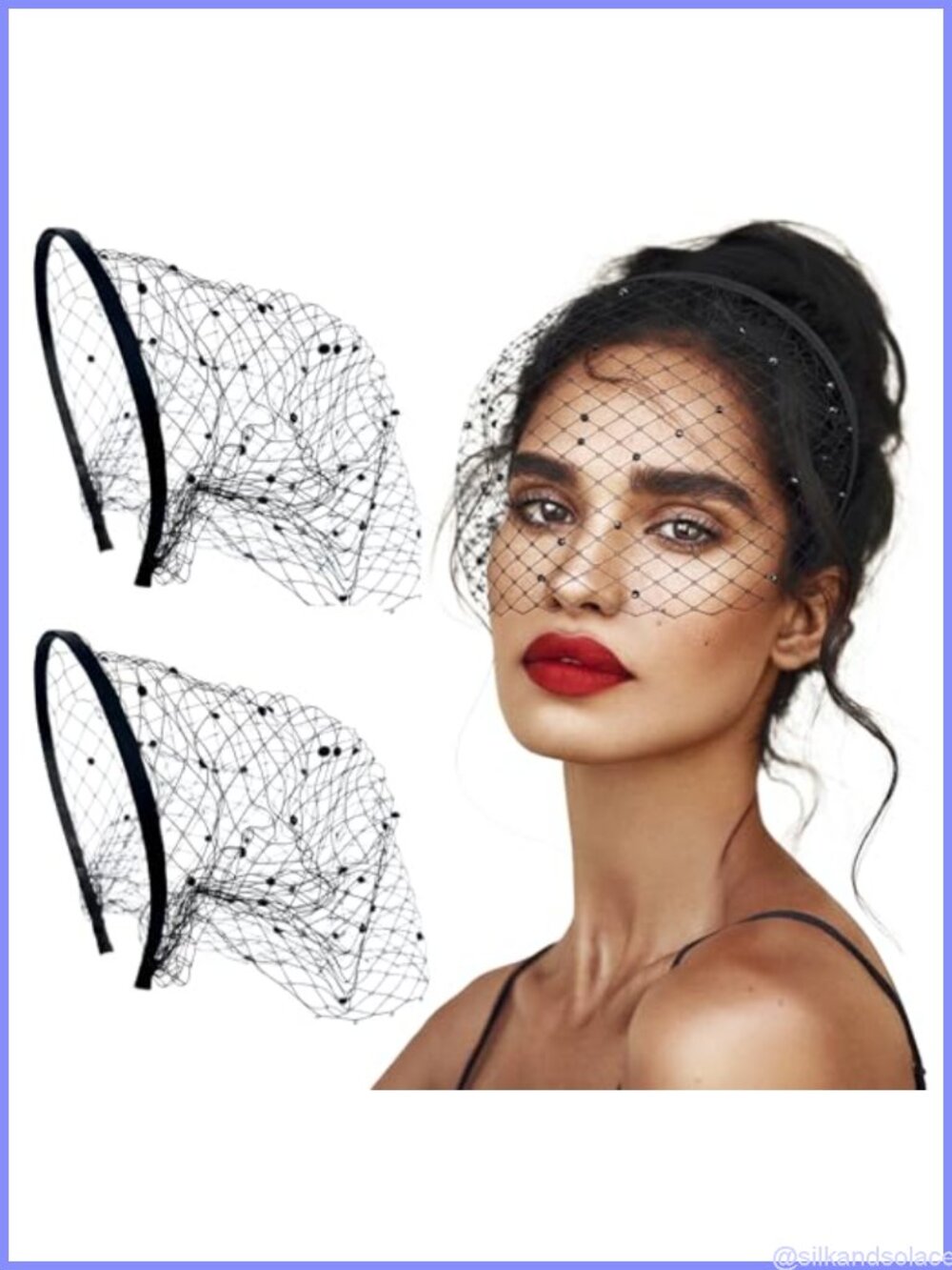 2 Pack Birdcage Veil Headband Fascinator with Rhinestones Mesh
